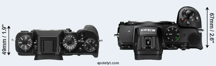 Compare X-T2 versus Z5 top