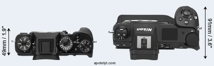 Compare X-T2 versus Z9 top