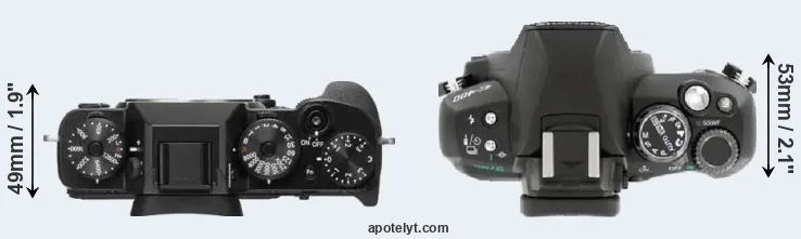 Compare X-T2 versus E-400 top