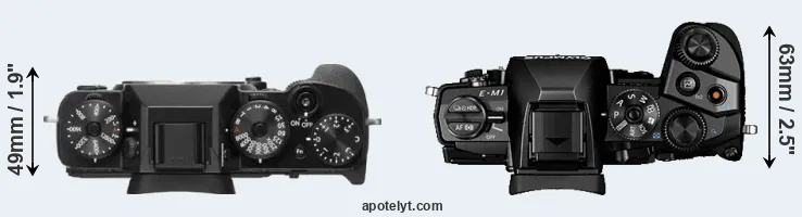 Compare X-T2 versus E-M1 top