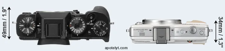 Compare X-T2 versus E-PM2 top