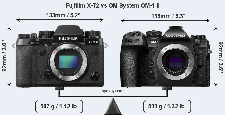 Size Fujifilm X-T2 vs OM System OM-1 II