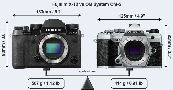 Size Fujifilm X-T2 vs OM System OM-5