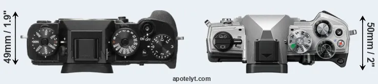 Compare X-T2 versus OM-5 top