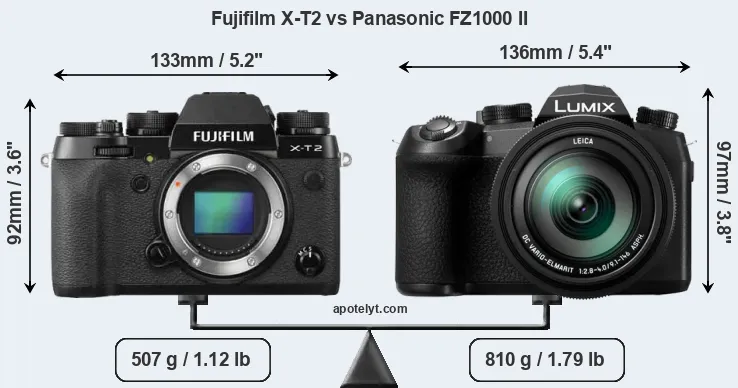 Size Fujifilm X-T2 vs Panasonic FZ1000 II
