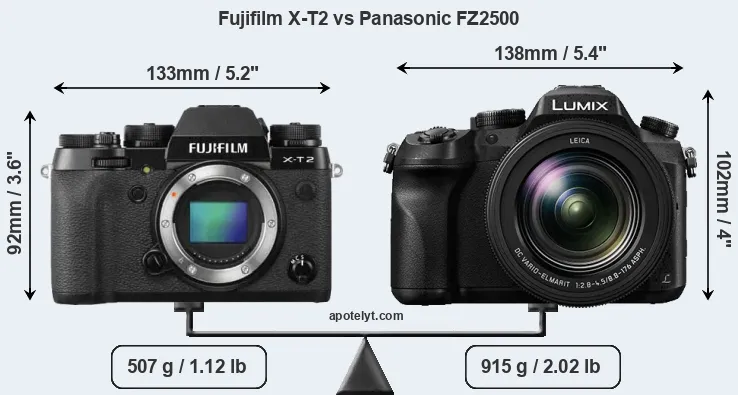Size Fujifilm X-T2 vs Panasonic FZ2500