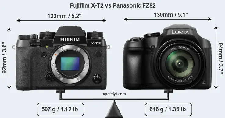 Size Fujifilm X-T2 vs Panasonic FZ82