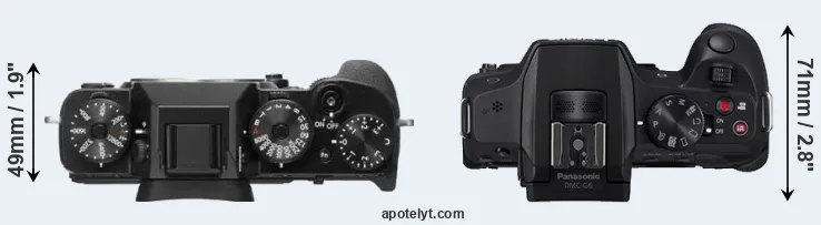 Compare X-T2 versus G6 top