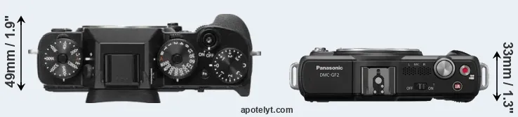 Compare X-T2 versus GF2 top