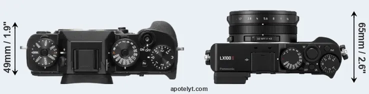 Compare X-T2 versus LX100 II top