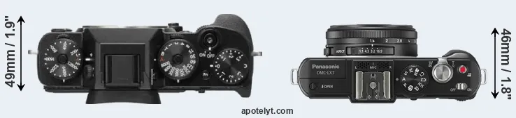 Compare X-T2 versus LX7 top