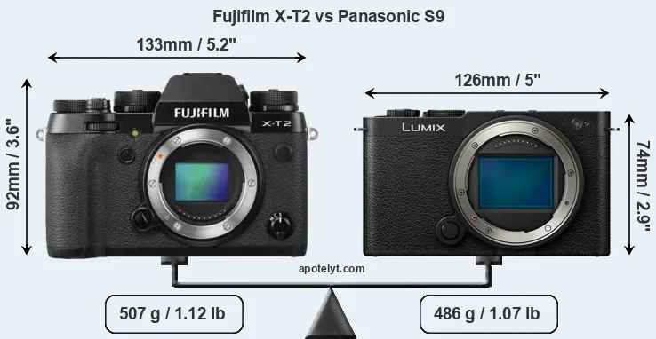 Size Fujifilm X-T2 vs Panasonic S9