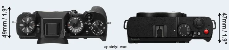 Compare X-T2 versus S9 top