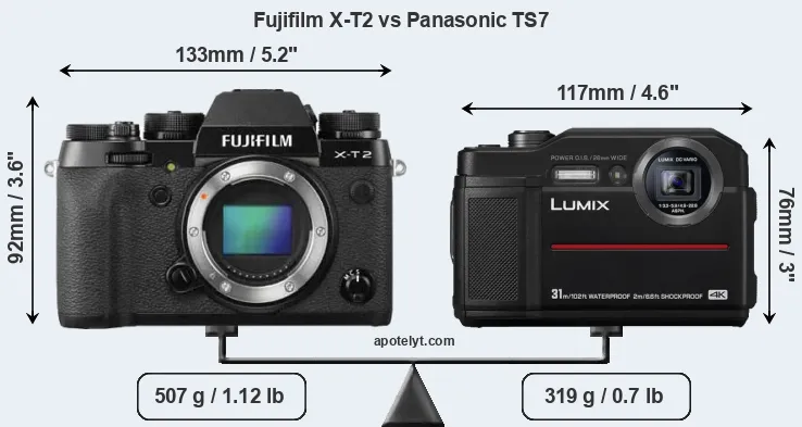 Size Fujifilm X-T2 vs Panasonic TS7