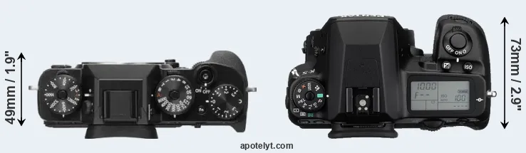 Compare X-T2 versus K-5 top