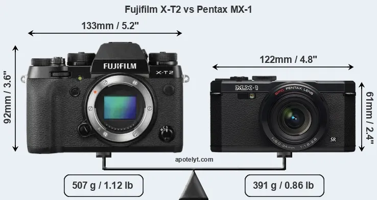 Size Fujifilm X-T2 vs Pentax MX-1