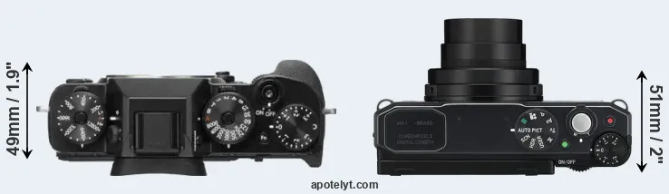 Compare X-T2 versus MX-1 top