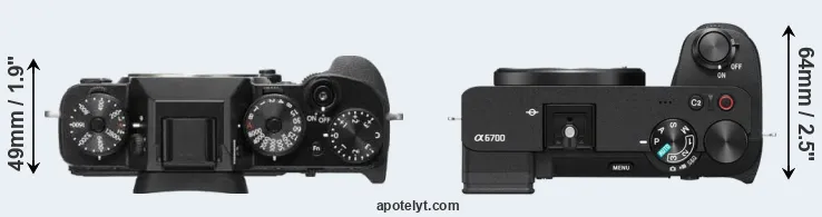 Compare X-T2 versus A6700 top