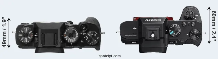 Compare X-T2 versus A7 II top