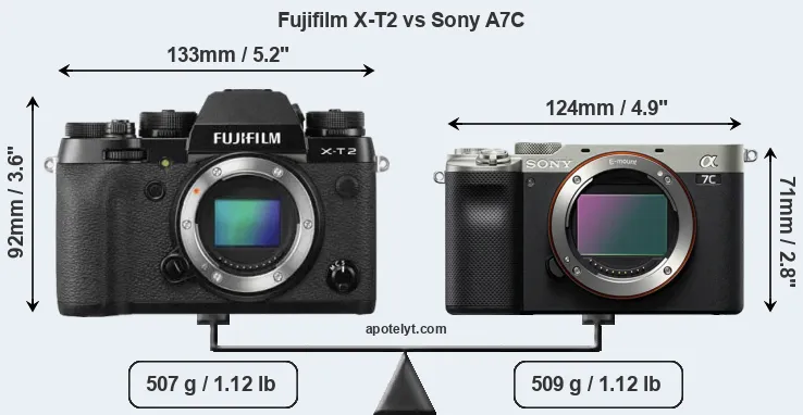 Size Fujifilm X-T2 vs Sony A7C