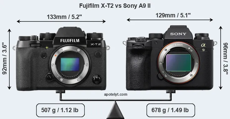 Size Fujifilm X-T2 vs Sony A9 II