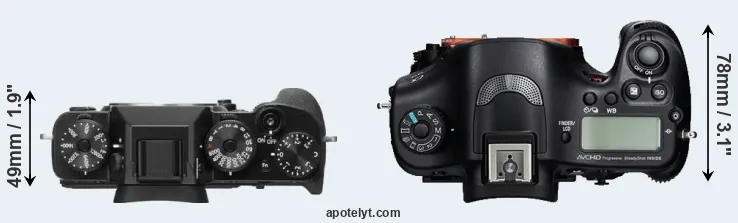 Compare X-T2 versus A99 top