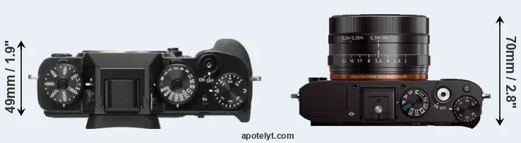 Compare X-T2 versus RX1 top