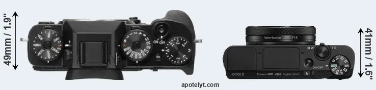 Compare X-T2 versus RX100 V top