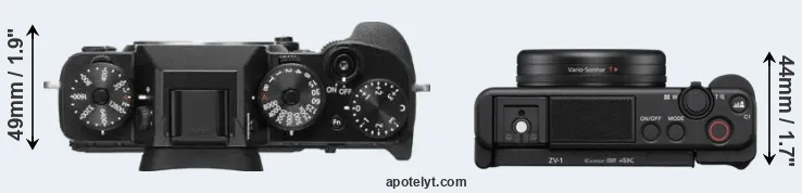 Compare X-T2 versus ZV-1 top