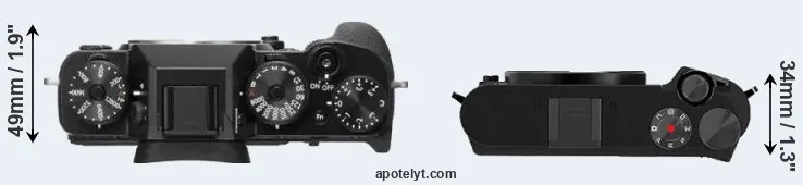 Compare X-T2 versus M1 top