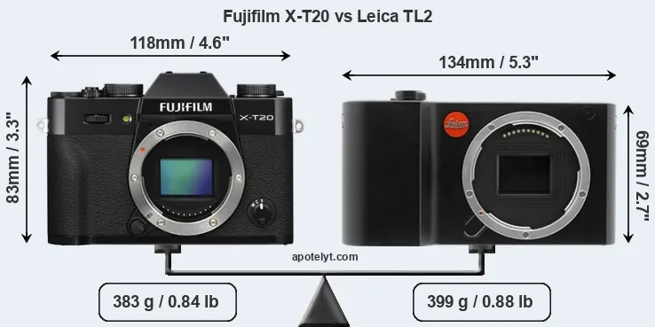 Size Fujifilm X-T20 vs Leica TL2