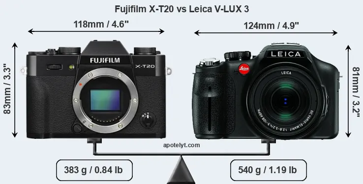 Size Fujifilm X-T20 vs Leica V-LUX 3