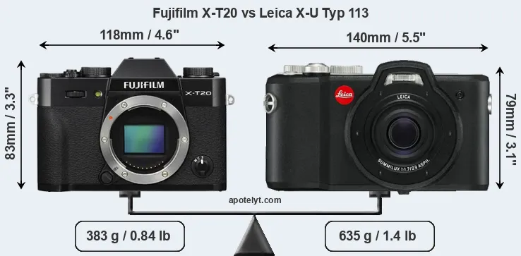 Size Fujifilm X-T20 vs Leica X-U Typ 113
