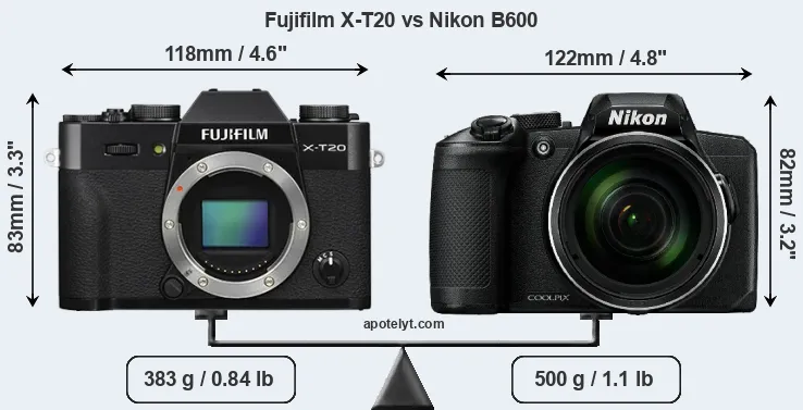 Size Fujifilm X-T20 vs Nikon B600