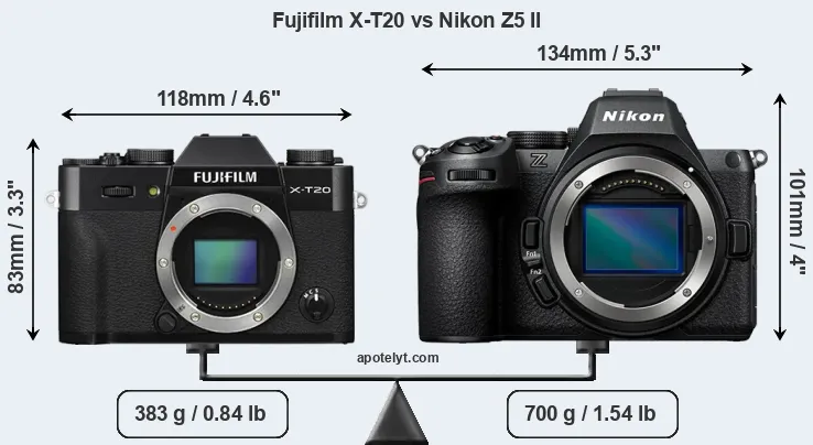 Size Fujifilm X-T20 vs Nikon Z5 II