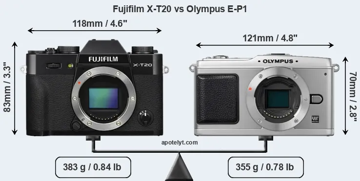 Size Fujifilm X-T20 vs Olympus E-P1