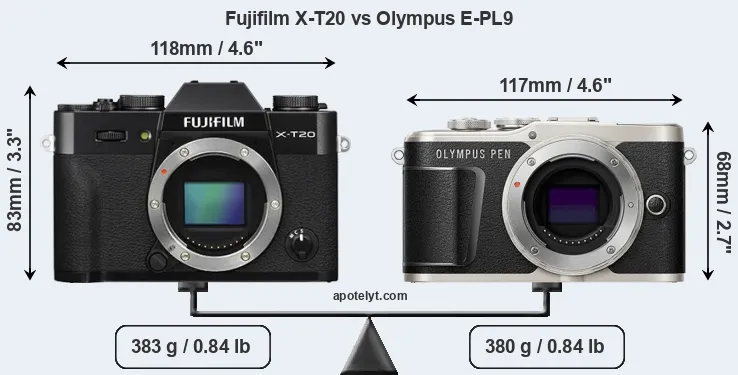 Size Fujifilm X-T20 vs Olympus E-PL9