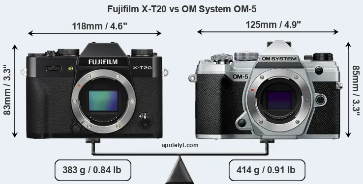 Size Fujifilm X-T20 vs OM System OM-5