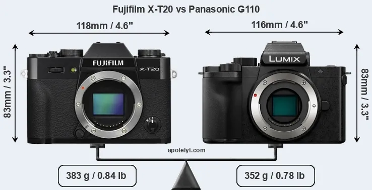 Size Fujifilm X-T20 vs Panasonic G110