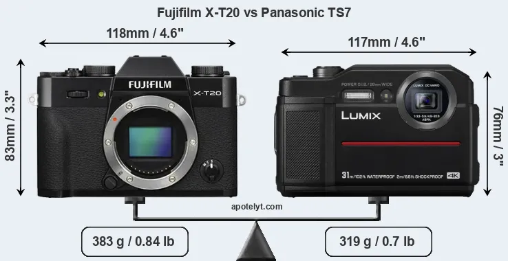 Size Fujifilm X-T20 vs Panasonic TS7