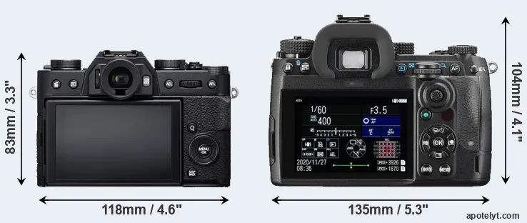 Comparison X-T20 or K-3 III rear