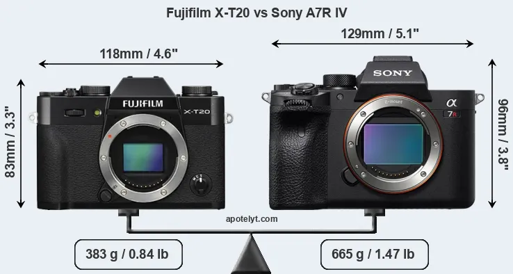 Size Fujifilm X-T20 vs Sony A7R IV