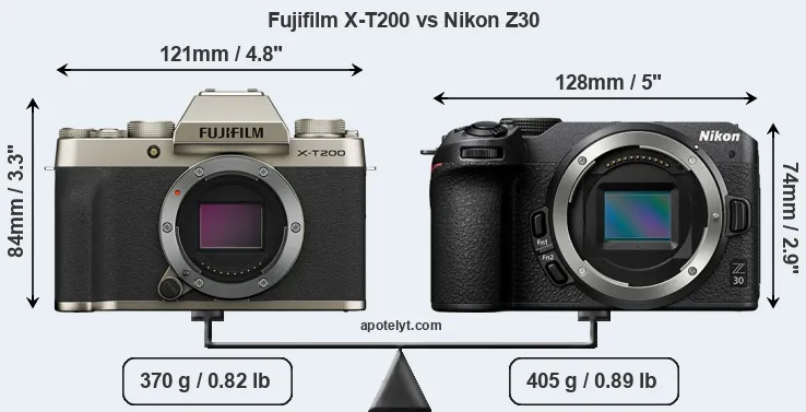 Size Fujifilm X-T200 vs Nikon Z30