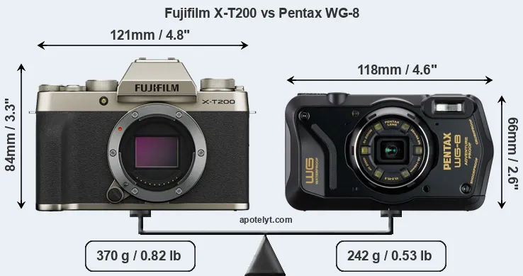 Size Fujifilm X-T200 vs Pentax WG-8