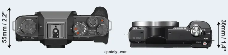 Compare X-T200 versus A5000 top