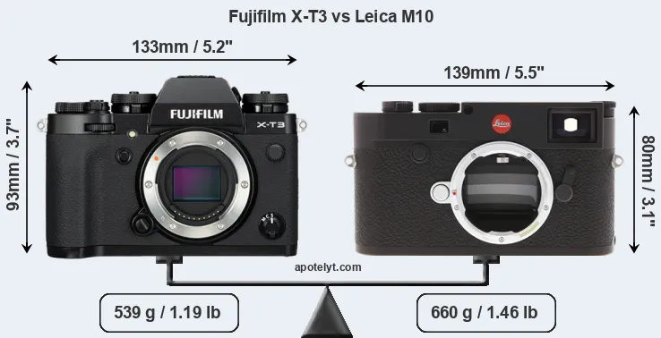 Size Fujifilm X-T3 vs Leica M10