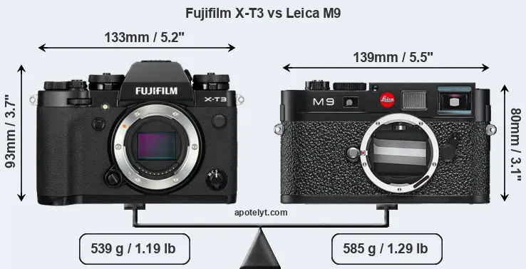 Size Fujifilm X-T3 vs Leica M9