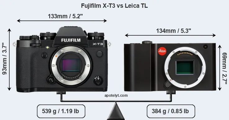Size Fujifilm X-T3 vs Leica TL