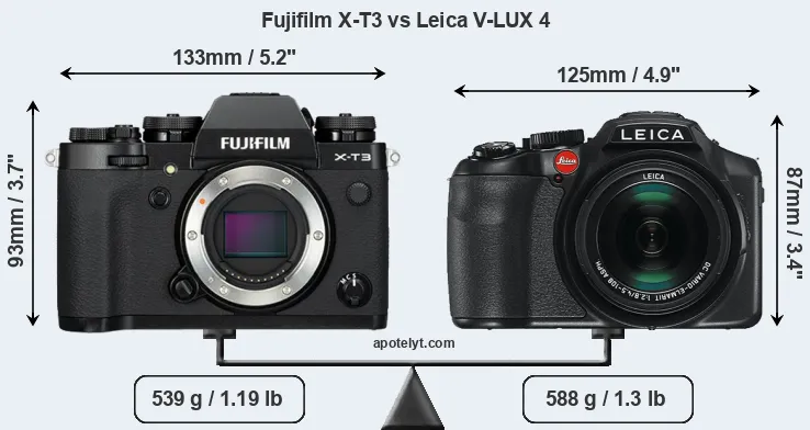 Size Fujifilm X-T3 vs Leica V-LUX 4