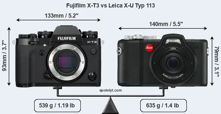 Size Fujifilm X-T3 vs Leica X-U Typ 113